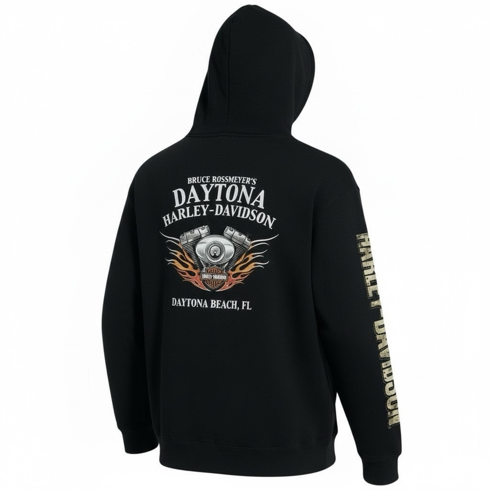 Harley-Davidson Daytona Vintage Bruce Rossmeyers Graphic Sleeves Black Hoodie L